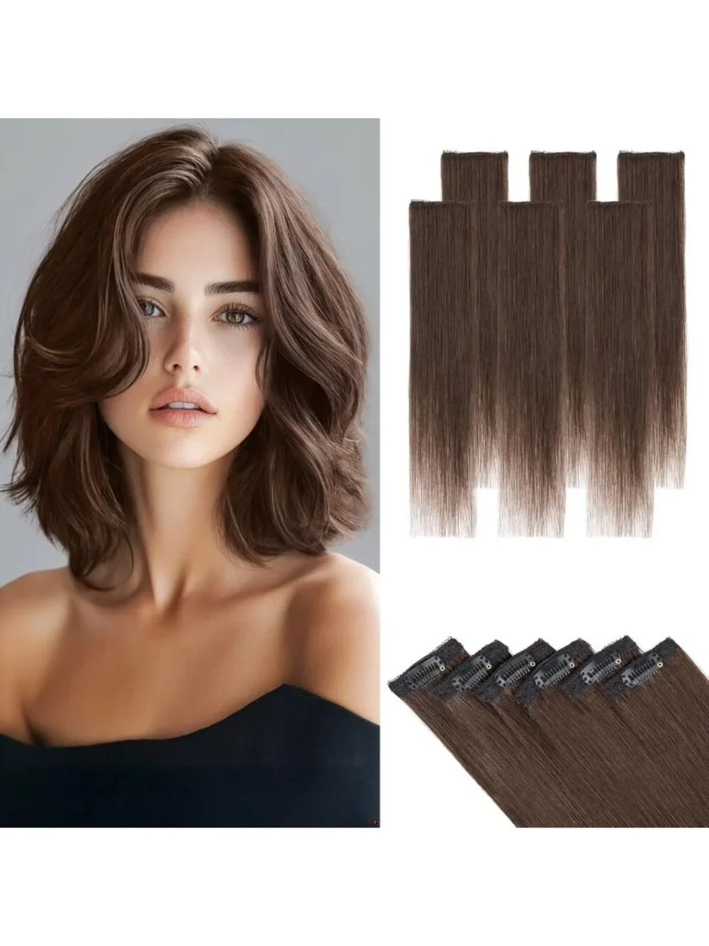 Short Clip-In Hair Extensions, Real Human Hair, 12